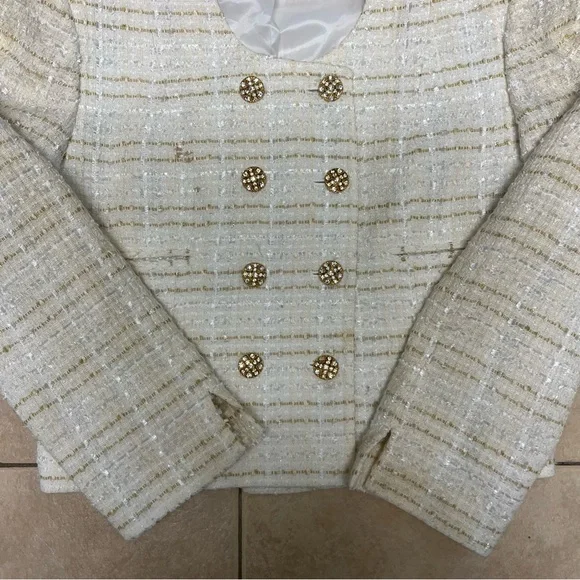 Christian Dior Women’s Blazer Size 12 White And Gold Tweed Jacket Vintage - Picture 6 of 14